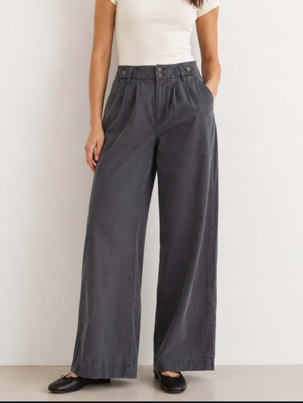 Madewell Harlow wide leg pants 2P charcoal high rise pleated linen blend trouser
